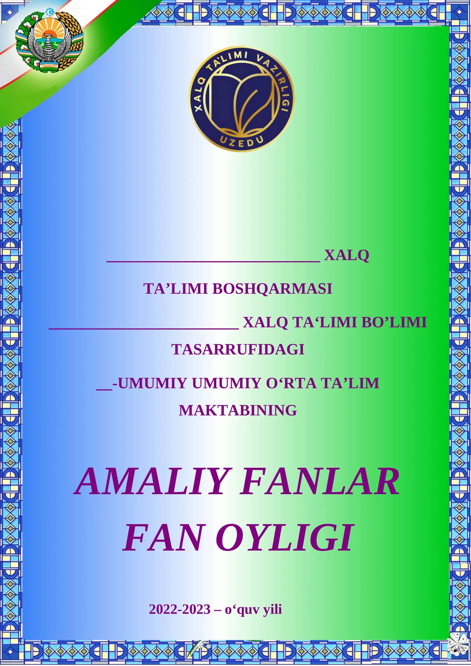 Amaliy fanlar fan oyligi hujjatlari