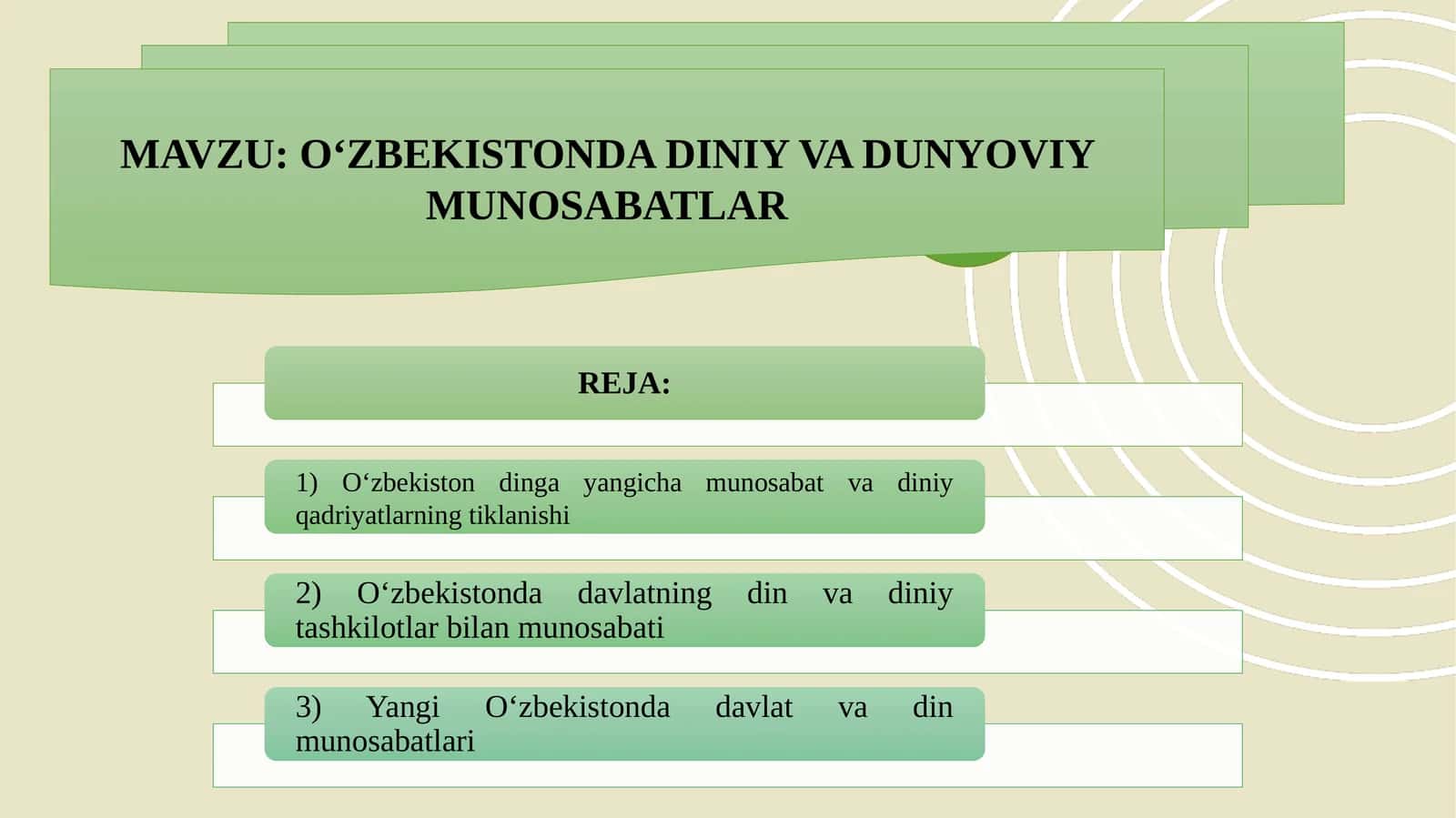 O‘ZBEKISTONDA DINIY VA DUNYOVIY MUNOSABATLAR