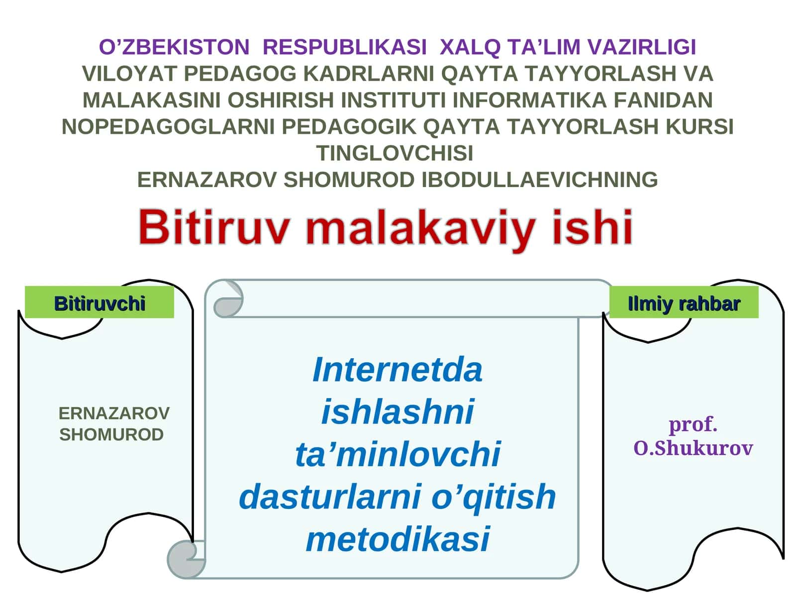 Internetda ishlashni ta’minlovchi dasturlarni o’qitish metodikasi