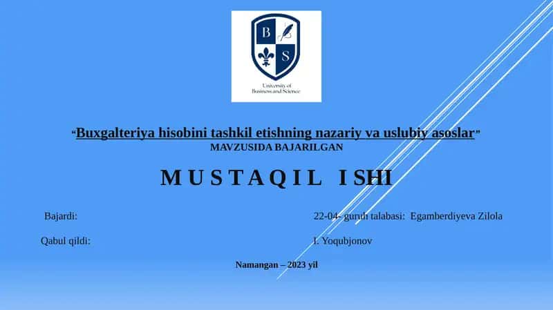 Buxgalteriyahisobini tashkilotishning nazariy va uslubiy asoslar