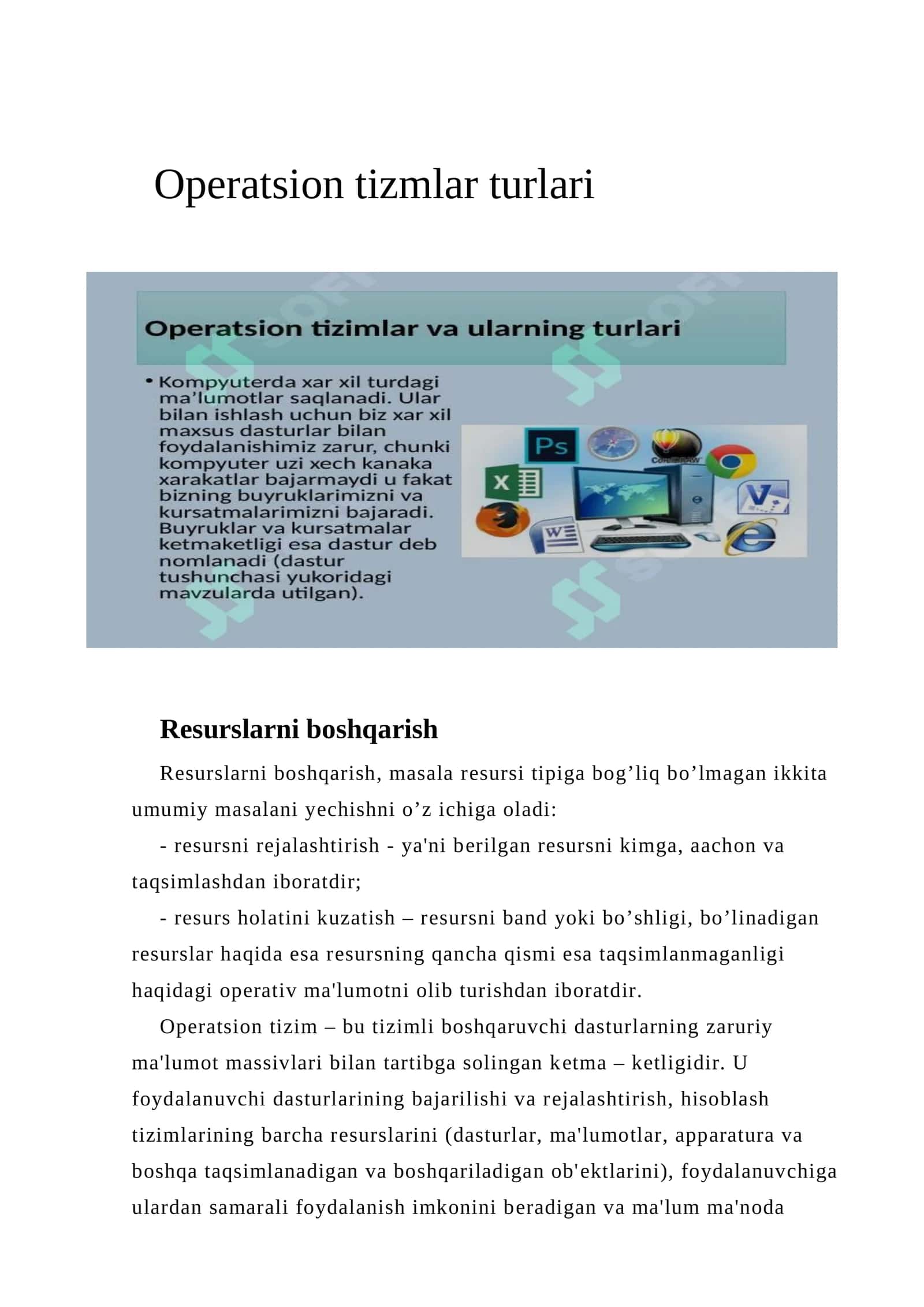 Operatsion tizmlar turlari