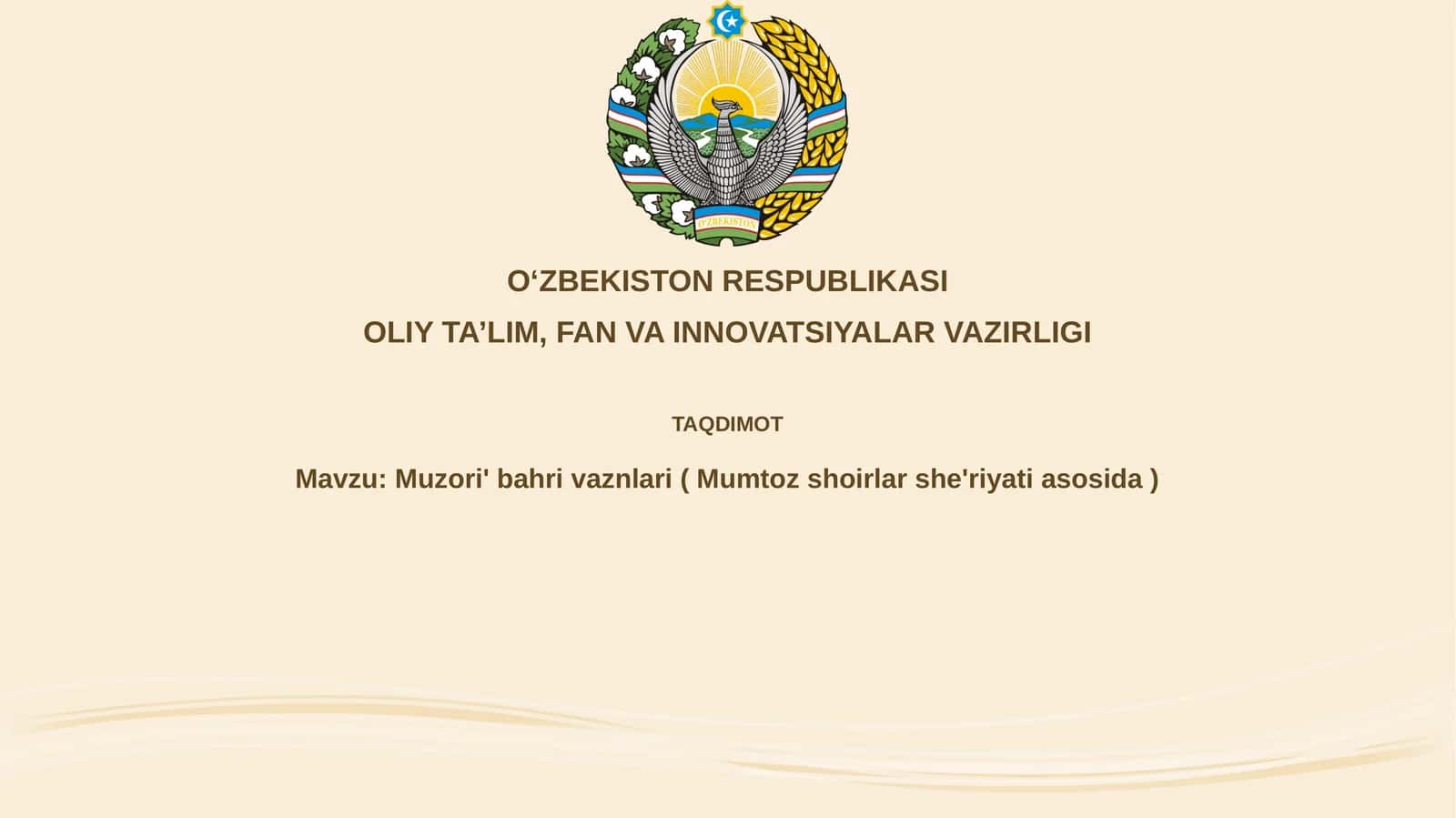 Muzori'bahrivaznlari(Mumtozshoirlarshe'riyatiasosida)