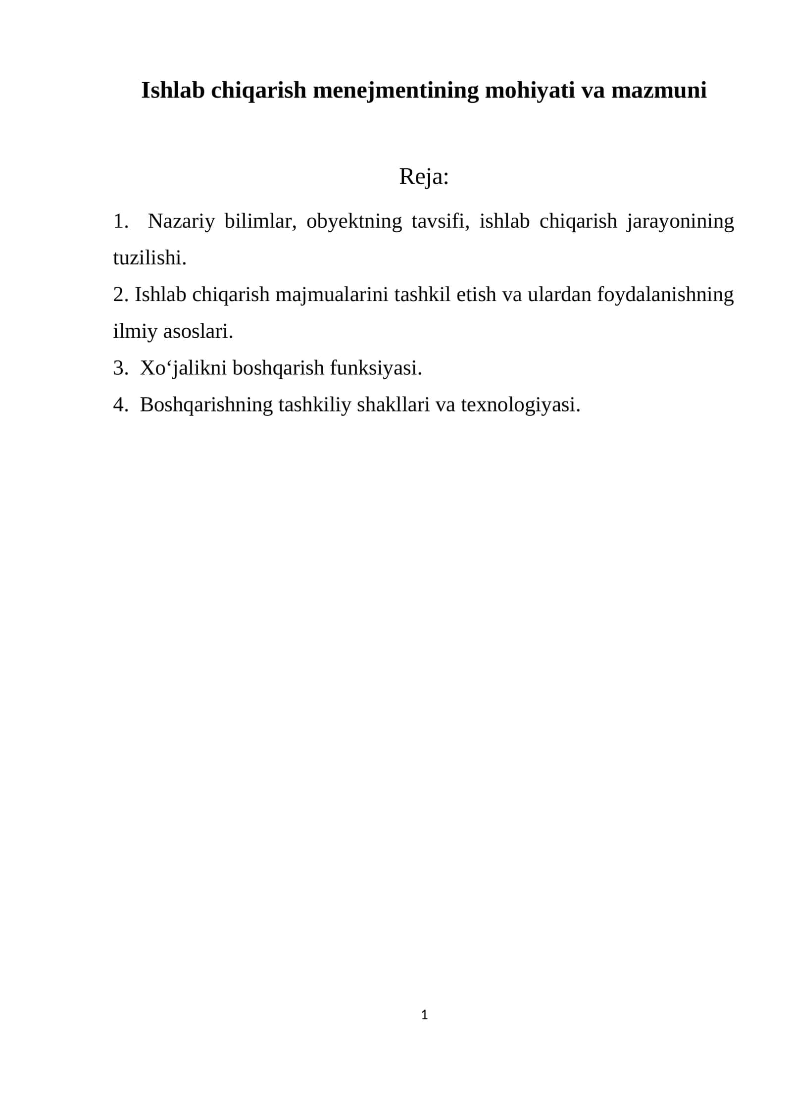 Ishlab chiqarish menejmentining mohiyati va mazmuni