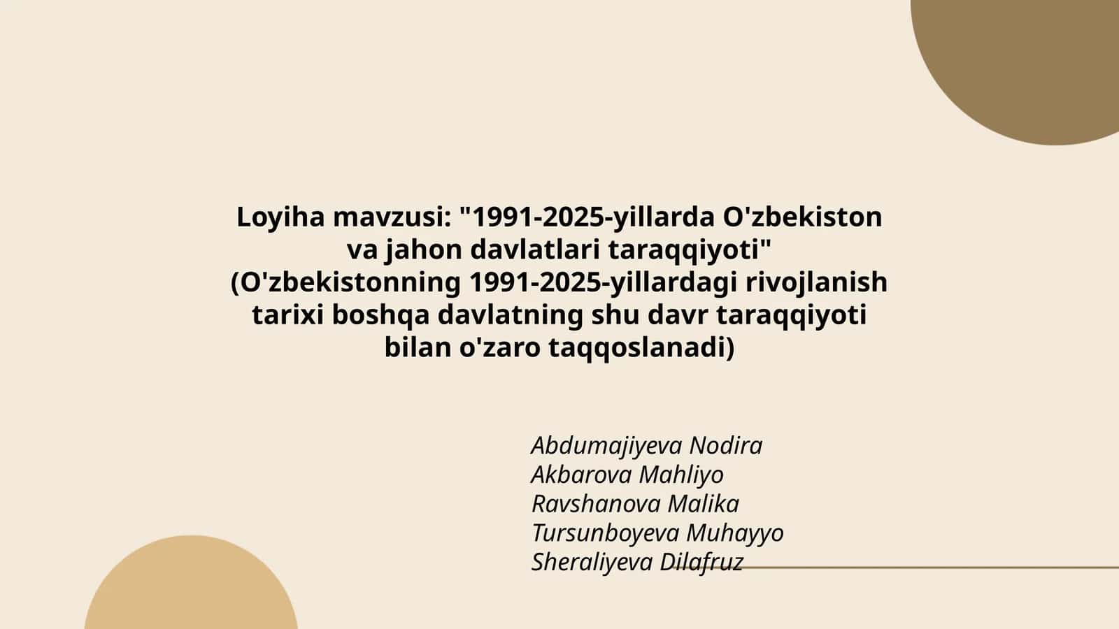 1991-2025-yillarda O'zbekiston va jahon davlatlari taraqqiyoti