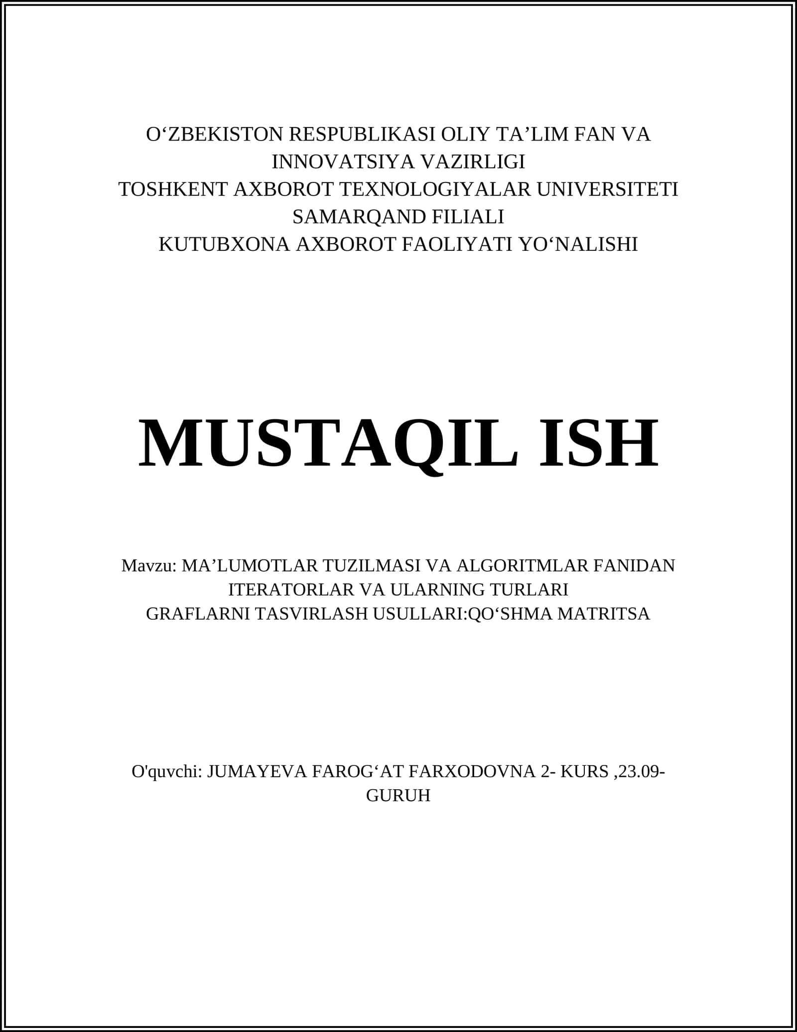 MAʼLUMOTLAR TUZILMASI VA ALGORITMLAR FANIDAN ITERATORLAR VA ULARNING TURLARI
