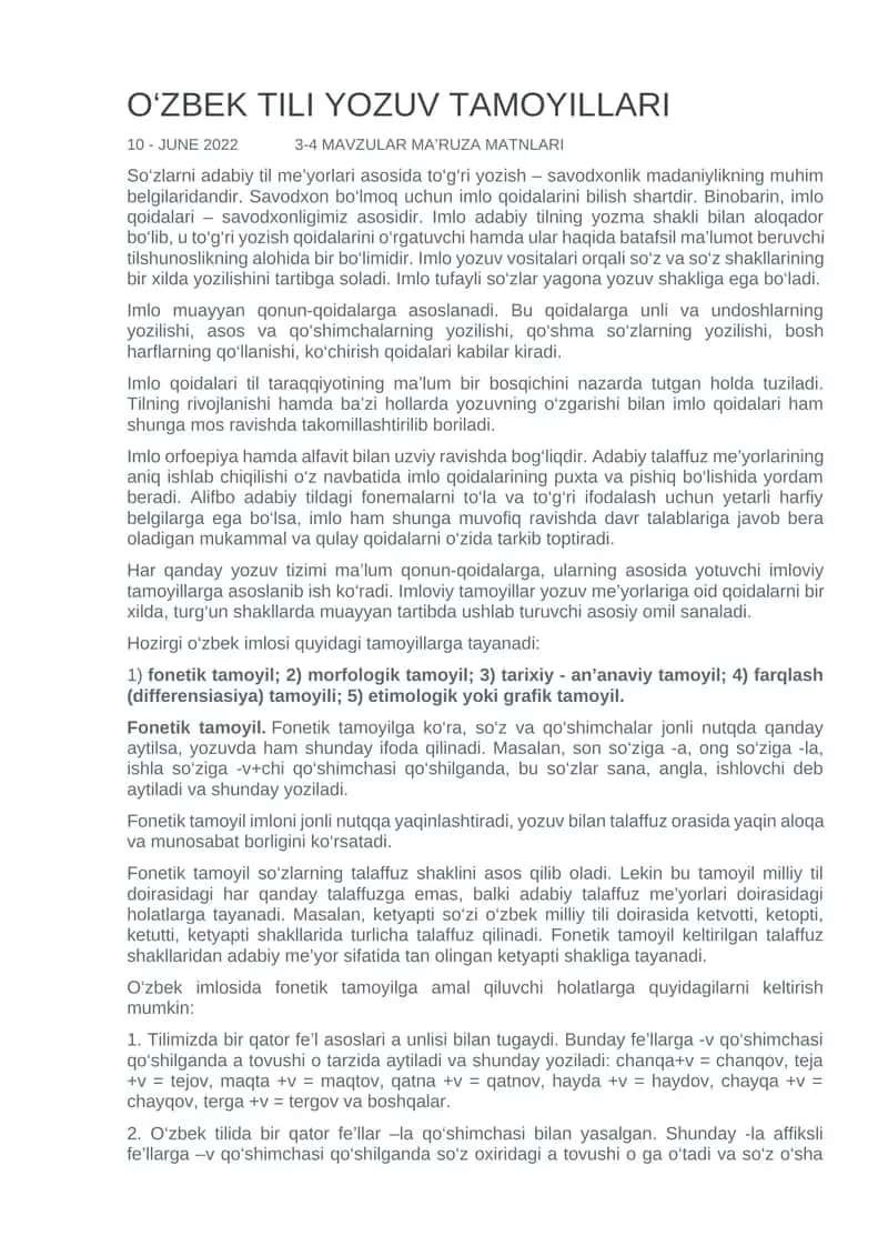 ZBEK TILI YOZUV TAMOYILLARI