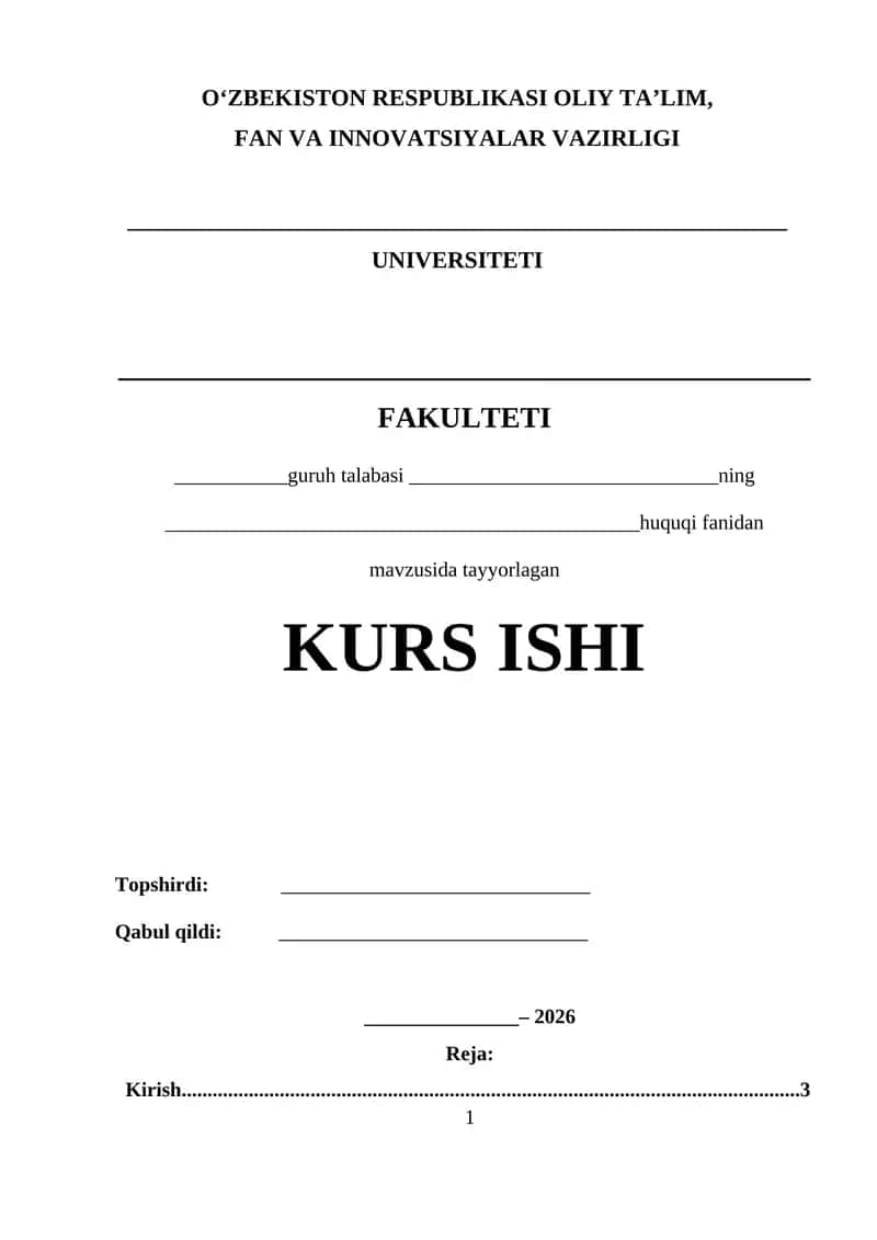 Mulk huquqining vujudga kelishu va Mulkchilik shakllari va ularning turlari Kurs ishi