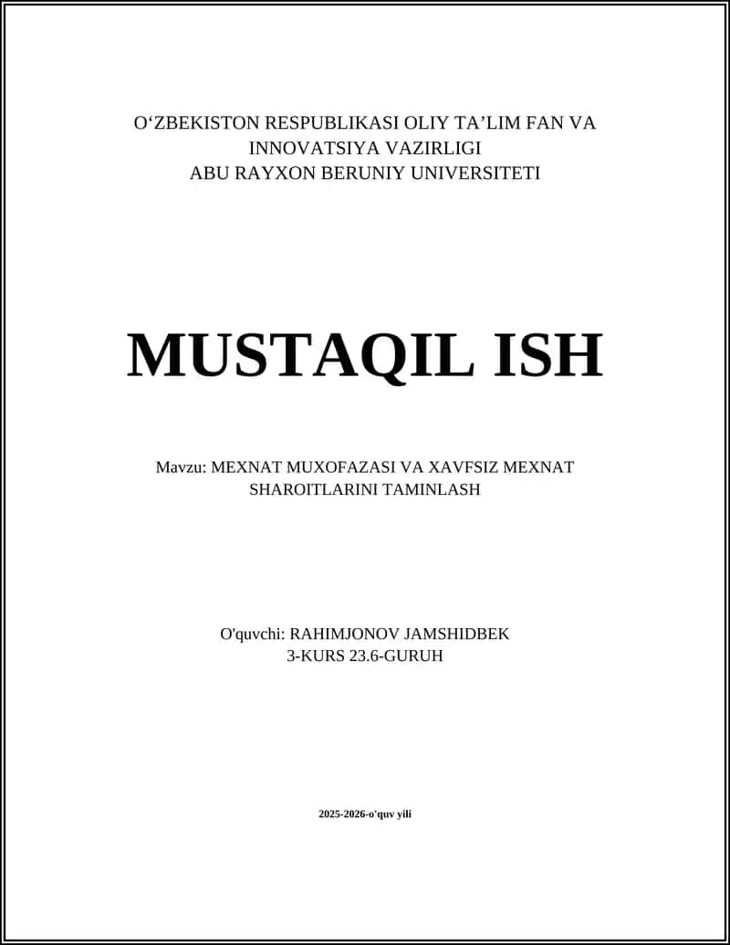 Mehnat qonunchiligi va mehnat muhofazasi standartlari