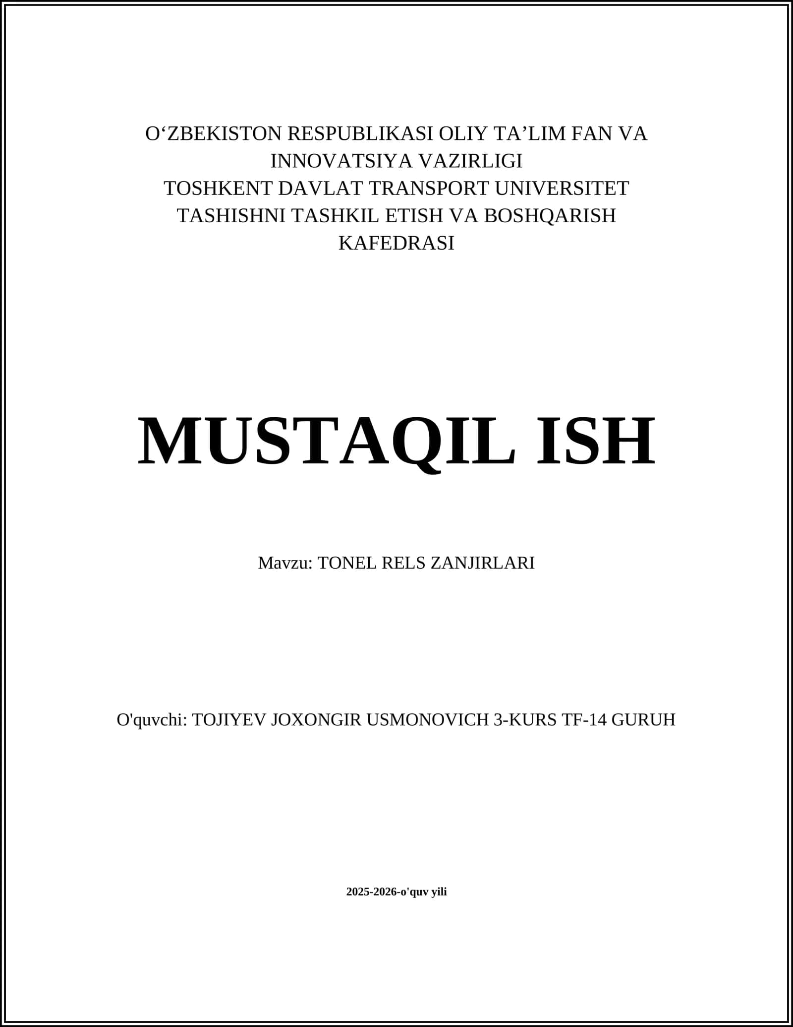 TONEL RELS ZANJIRLARI