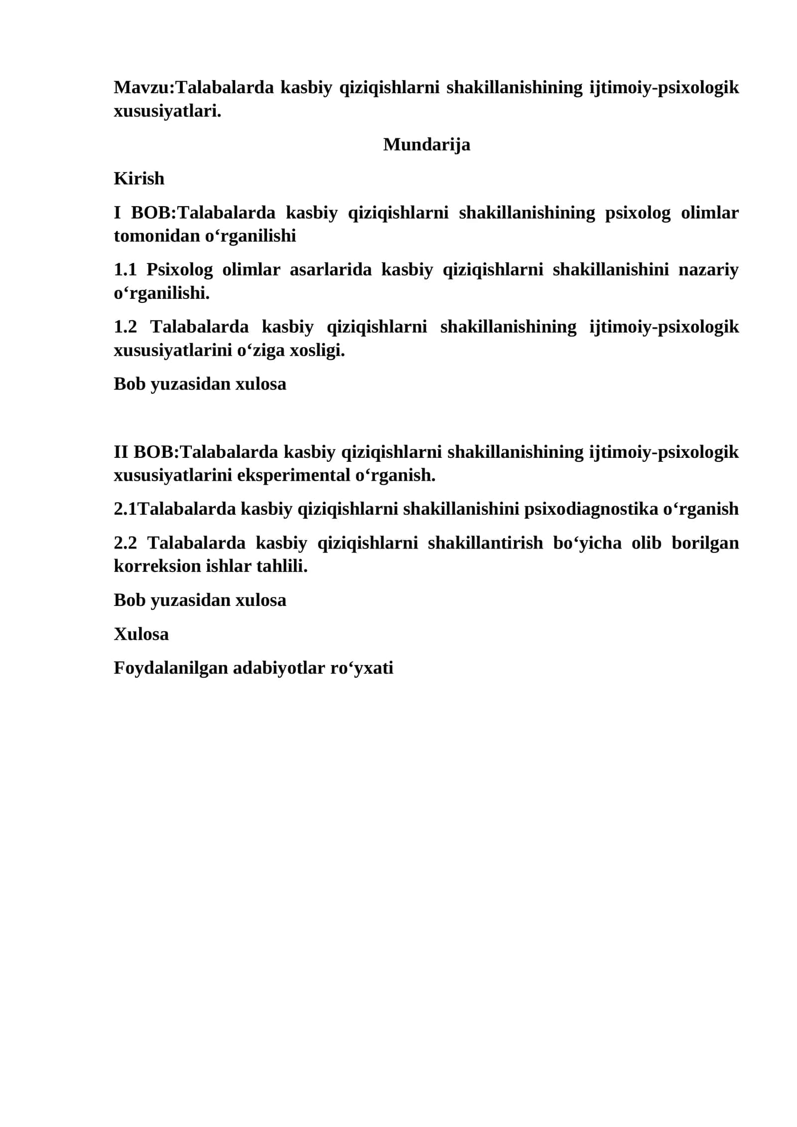 Talabalarda kasbiy qiziqishlarni shakillanishining ijtimoiy-psixologik xususiyatlari