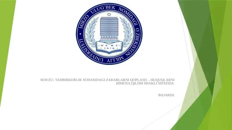 TADBIRKORLIK SOHASIDAGI ZARARLARNI QOPLASH – HUQUQLARNI HIMOYA QILISH SHAKLI SIFATIDA