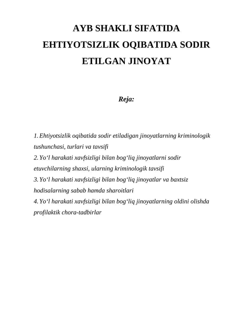 Ehtiyotsizlik Oqibatida Sodir Etilgan Jinoyat