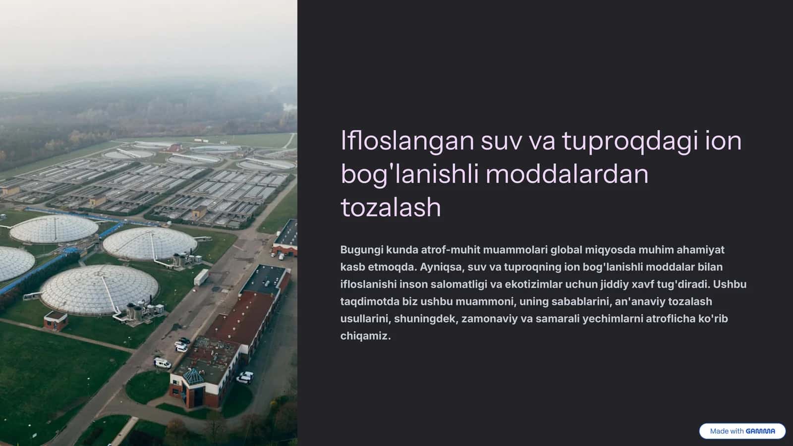 Ifloslangan suv va tuproqdagi ion bog'lanishli moddalardan tozalash