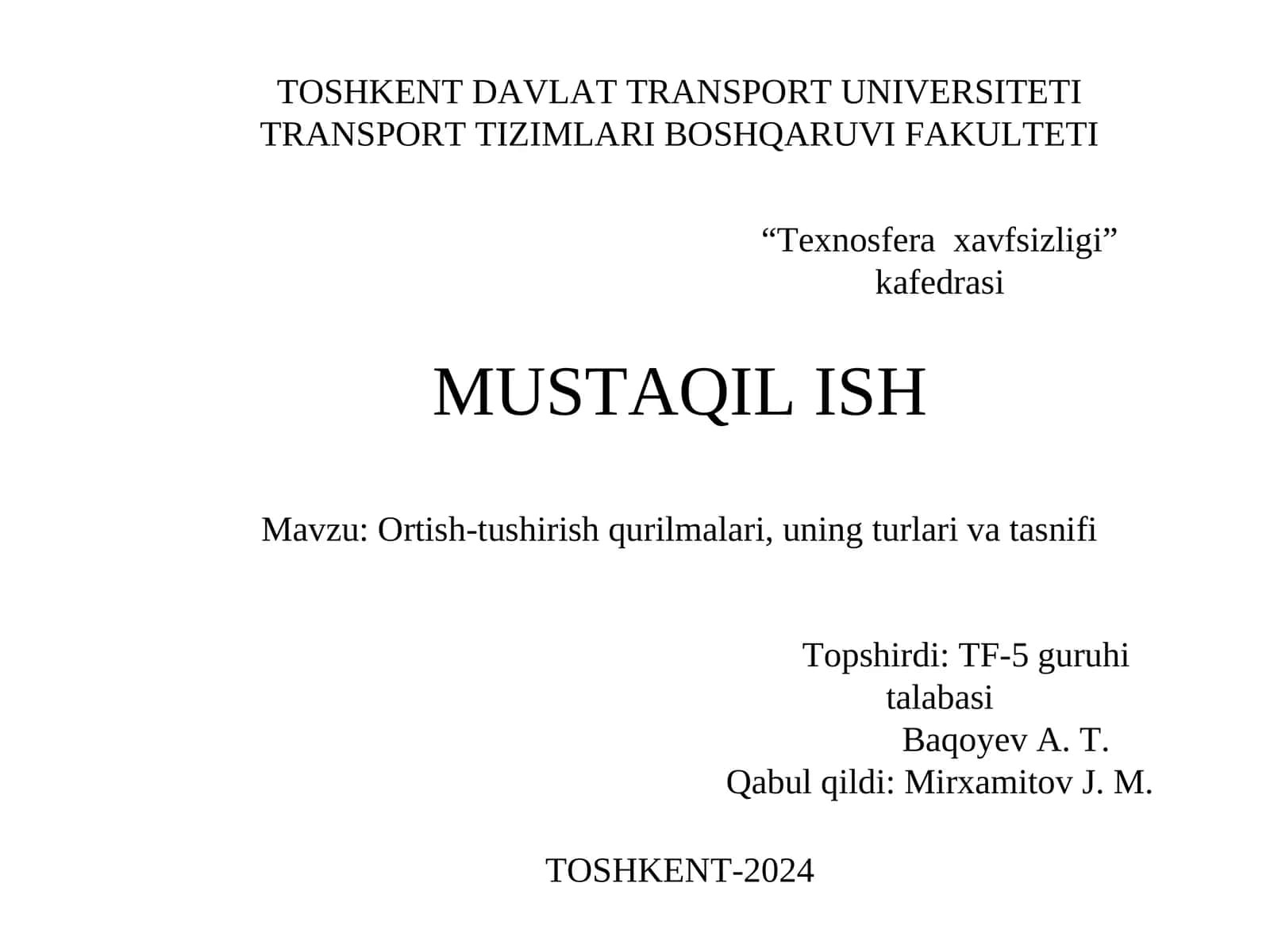 Ortish-tushirish qurilmalari, uning turlari va tasnifi