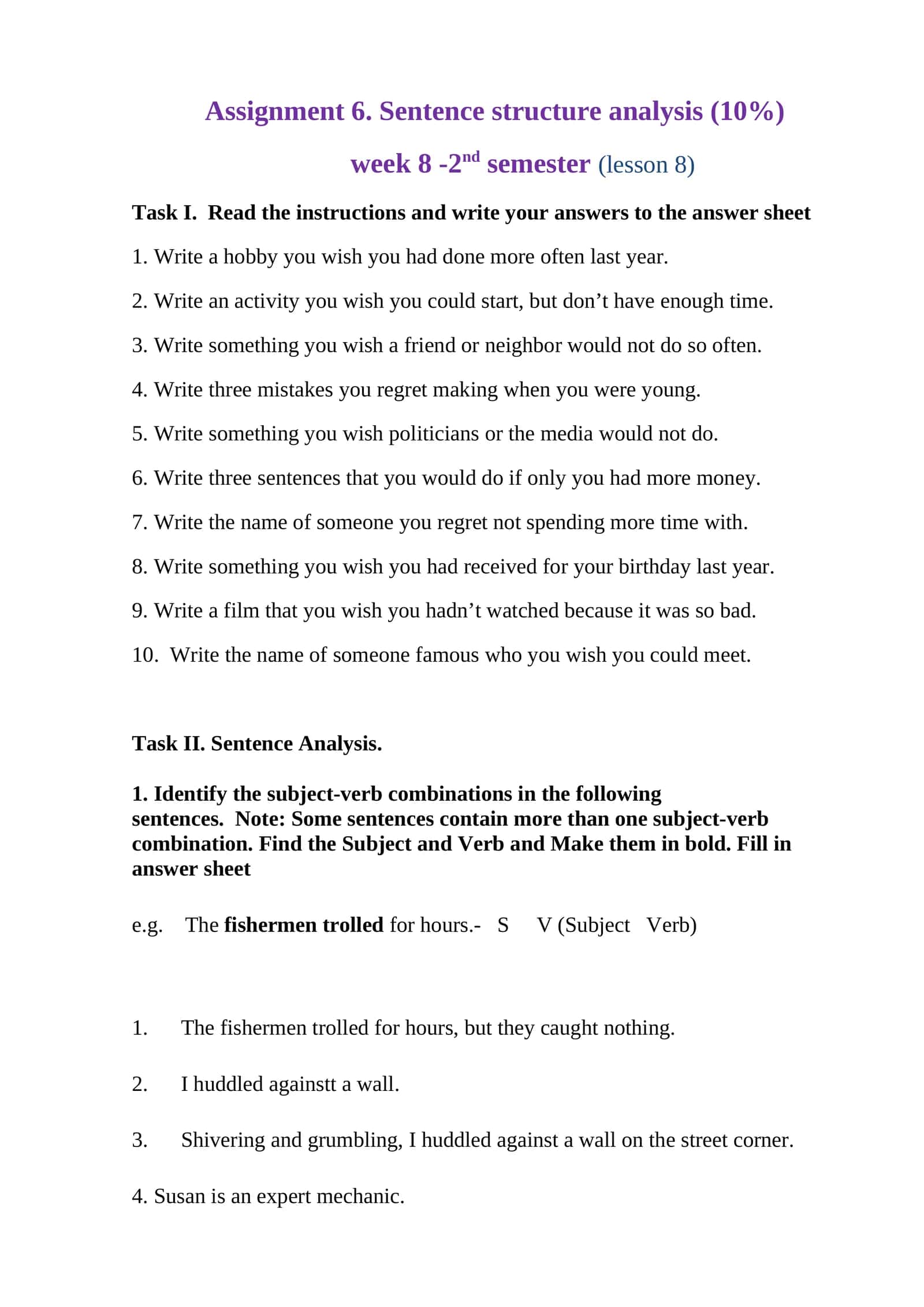 Assignment 6. Sentence structure analysis (10%)