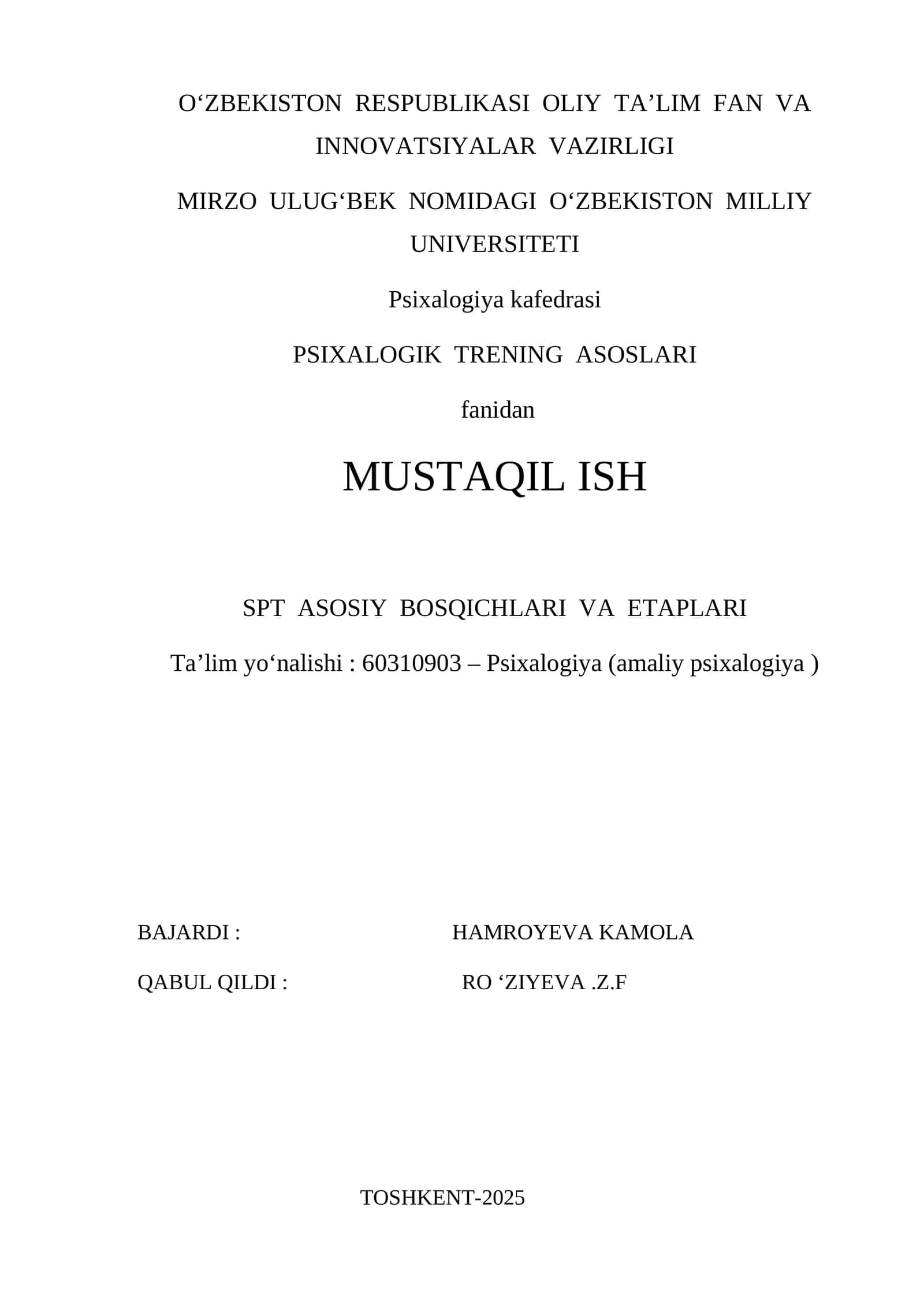 PSIXALOGIK TRENING ASOSLARI
