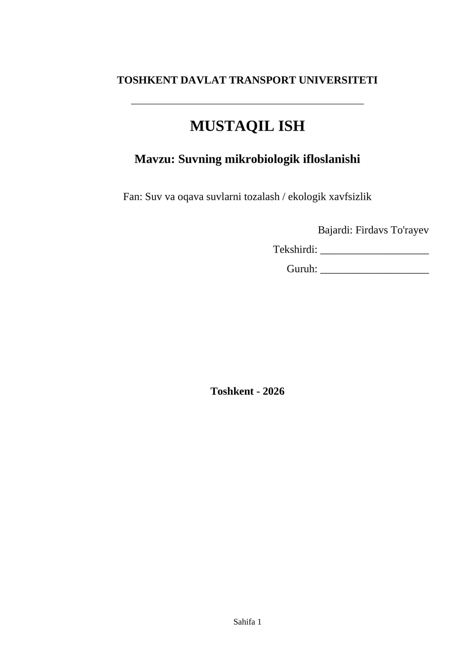 Suvning mikrobiologik ifloslanishi