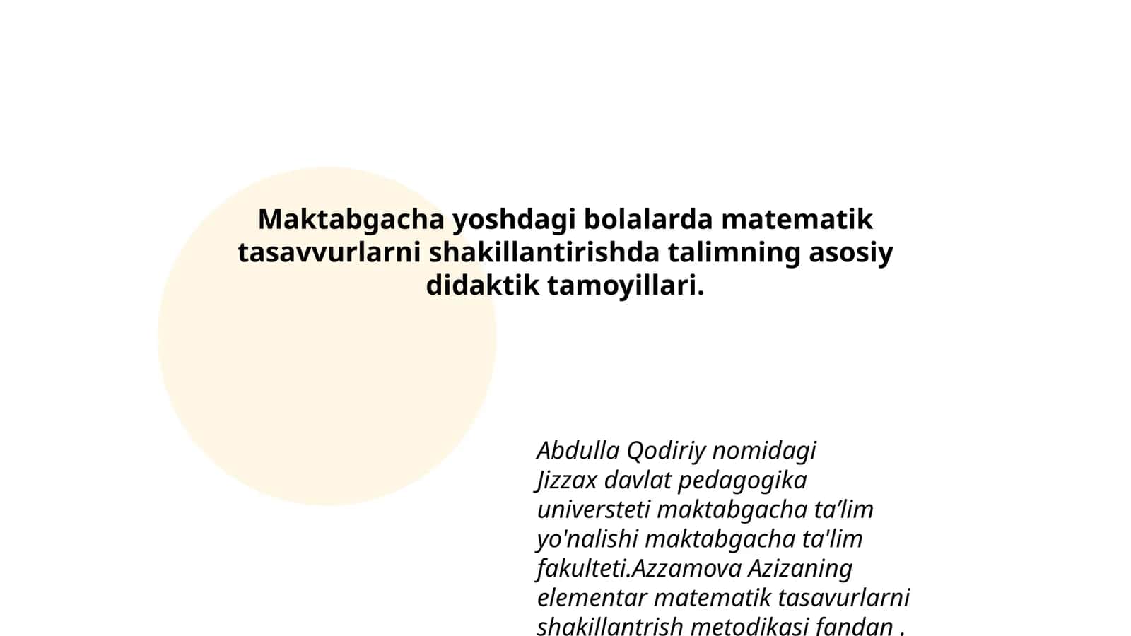 Elementar matematik tasavvurlarni shakillantirish metodikasi