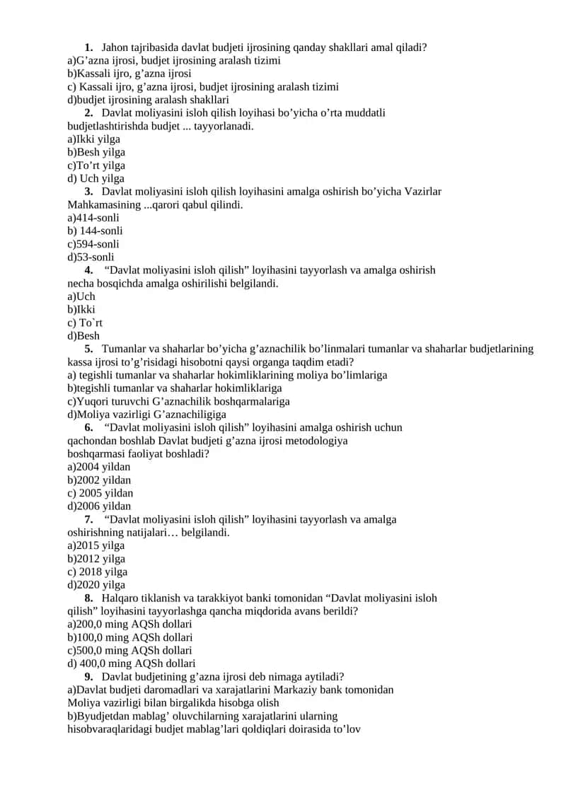Davlat moliyasini isloh qilish loyihasi