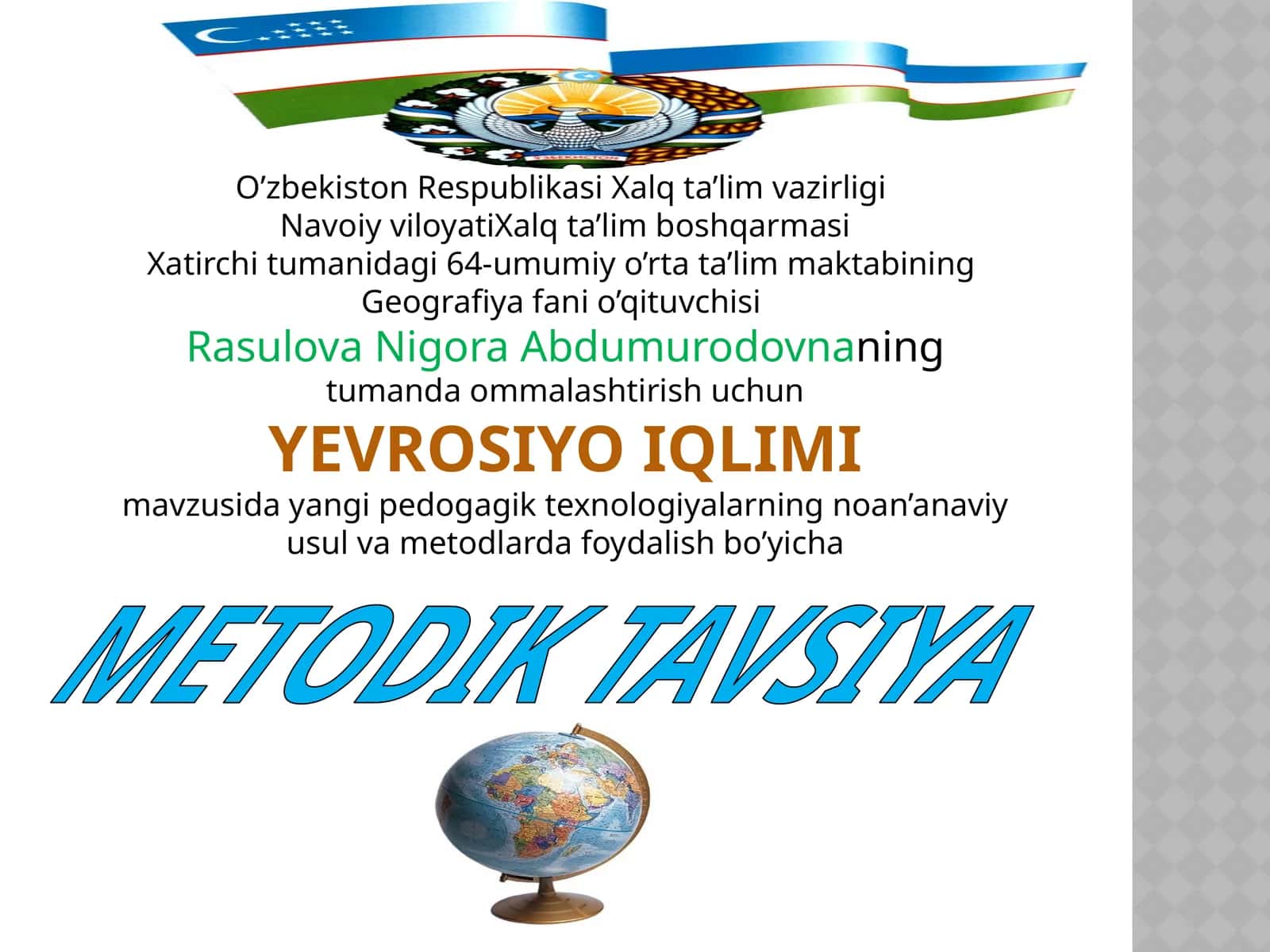 6-sinf Geografiya fanidan YevroOsiyo iqlimi mavzusida dars ishlanma