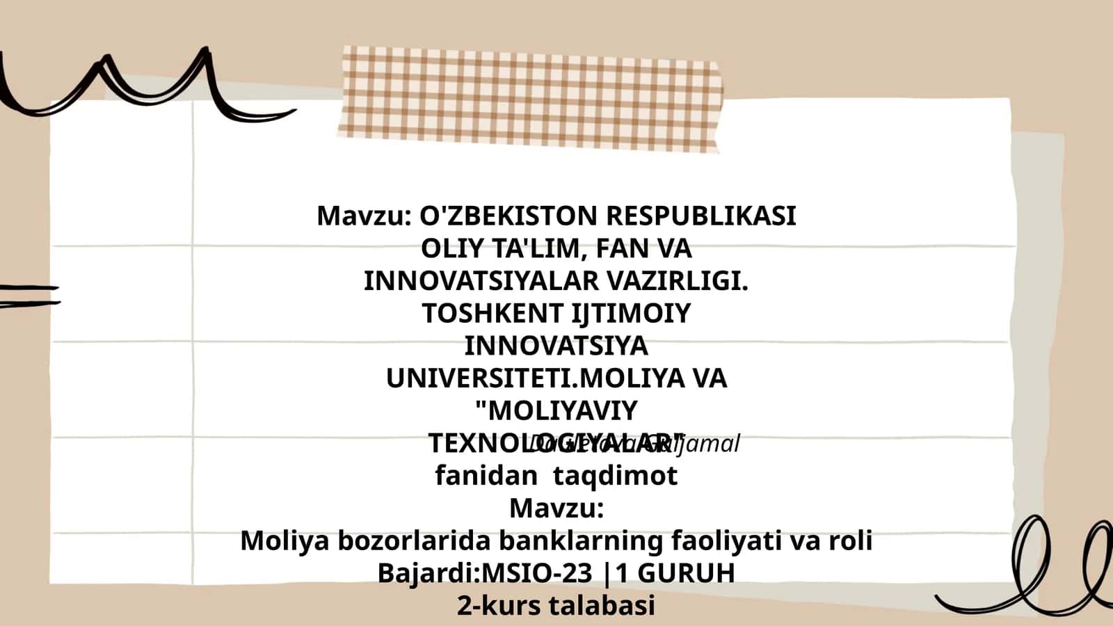Moliya bozorlarida banklarning faoliyati va roli