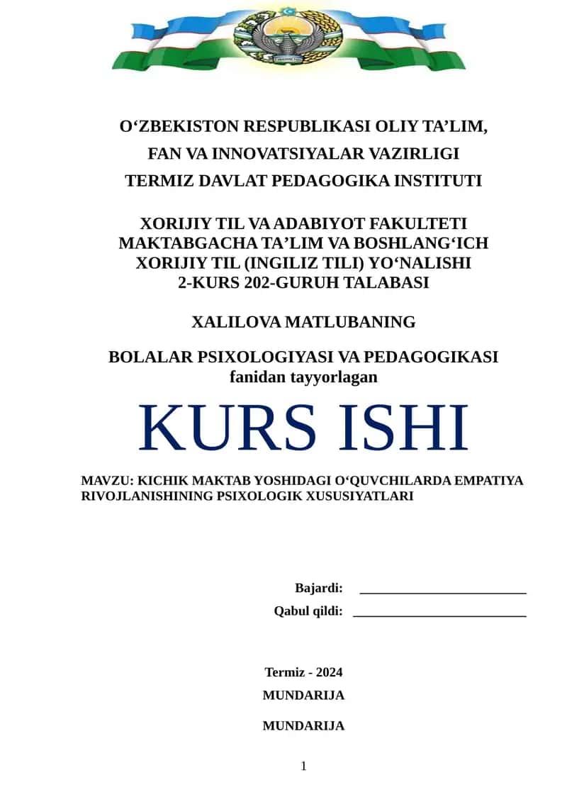 KICHIK MAKTAB YOSHIDAGI O‘QUVCHILARDA EMPATIYA RIVOJLANISHINING PSIXOLOGIK XUSUSIYATLARI