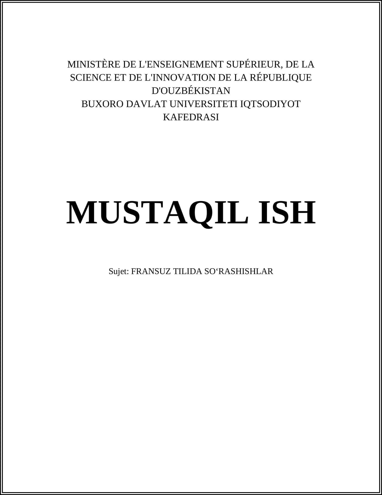 FRANSUZ TILIDA SOʻRASHISHLAR
