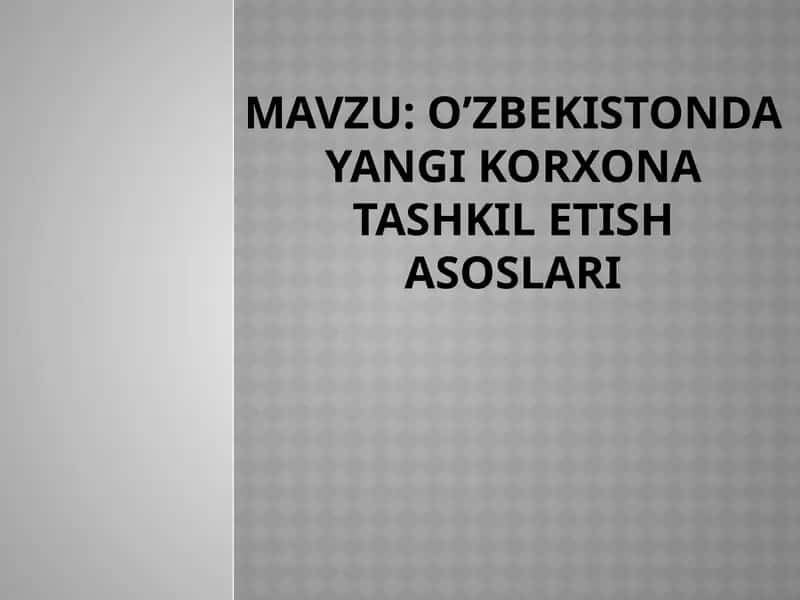 O’zbekistonda yangi korxona tashkil etish asoslari