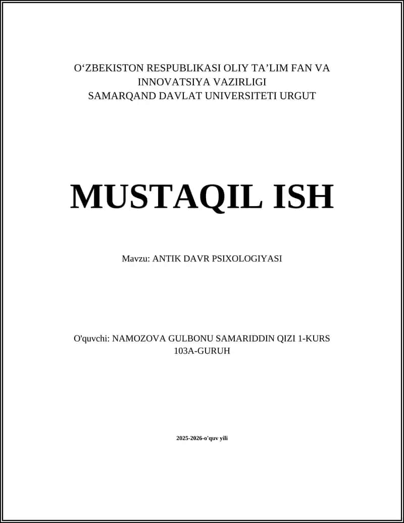 ANTIK DAVR PSIXOLOGIYASI