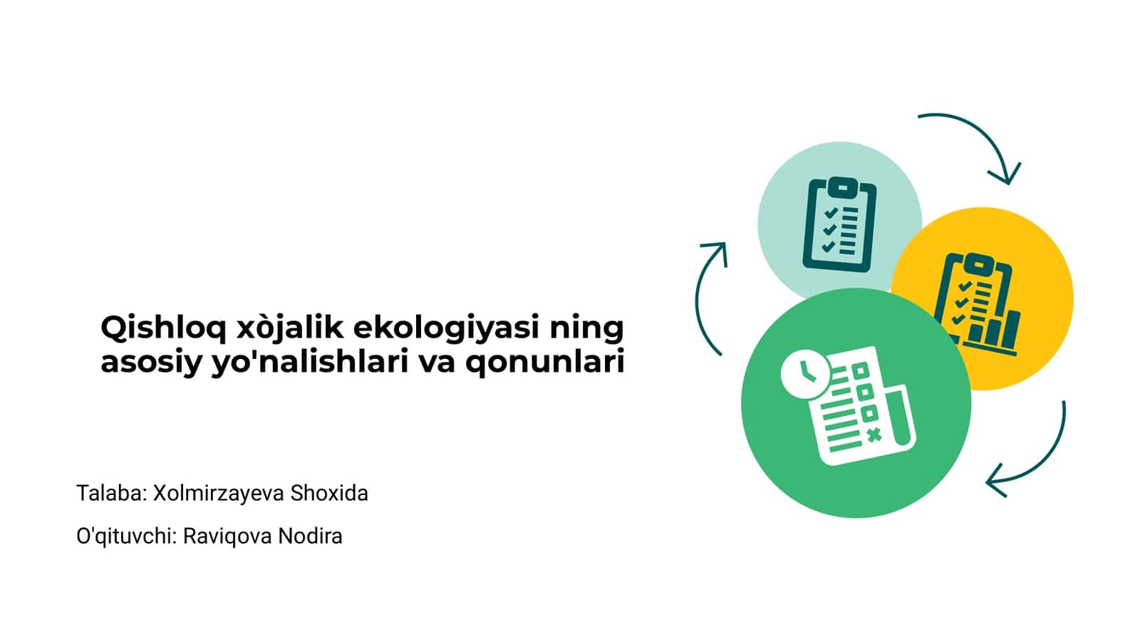Qishloq xòjalik ekologiyasi ning asosiy yo'nalishlari va qonunlari