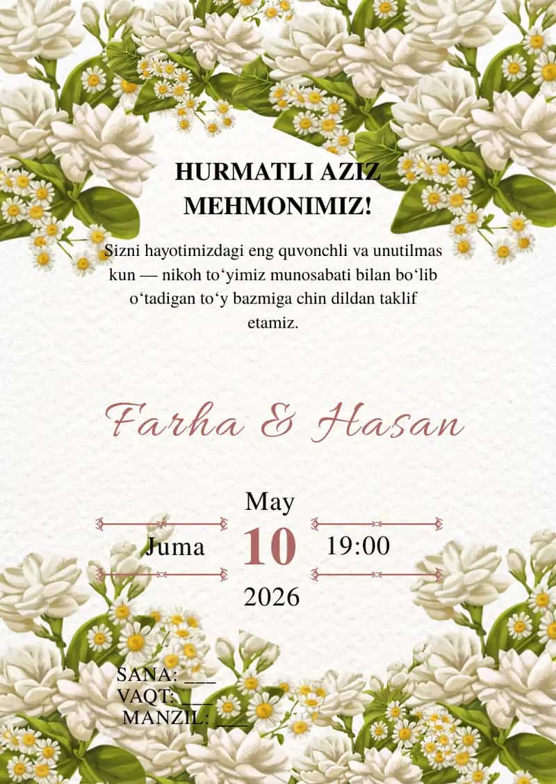 Taklifnoma shablon
