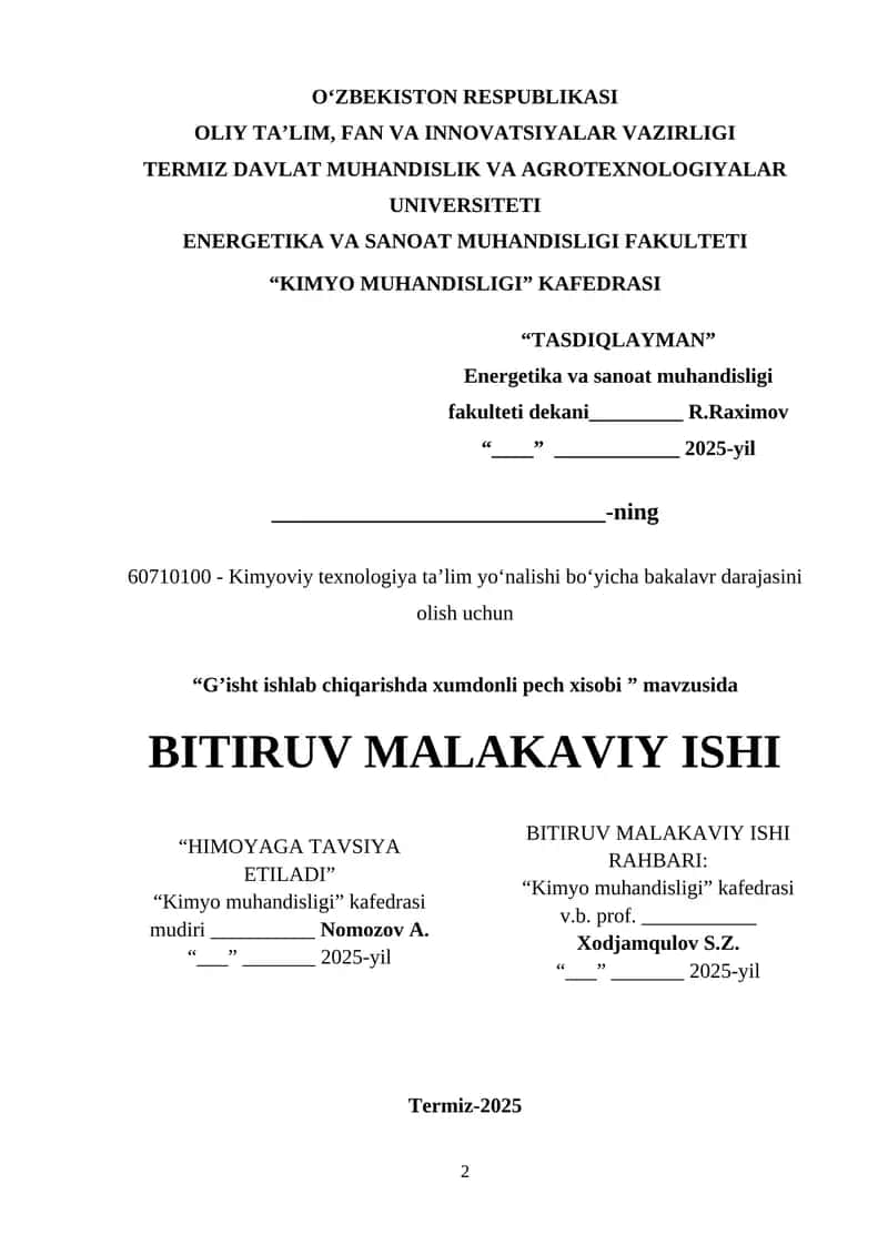 G’isht ishlab chiqarishda xumdonli pech xisobi
