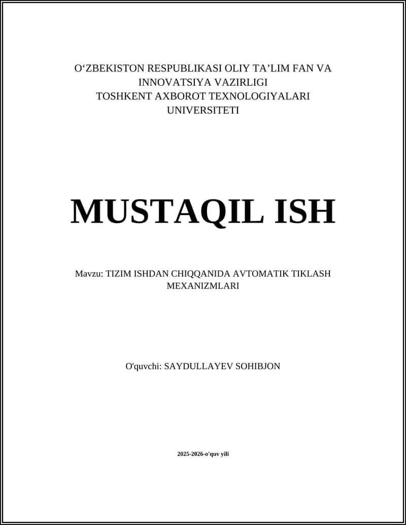 Avtomatik tiklash tizimlari arxitekturasi