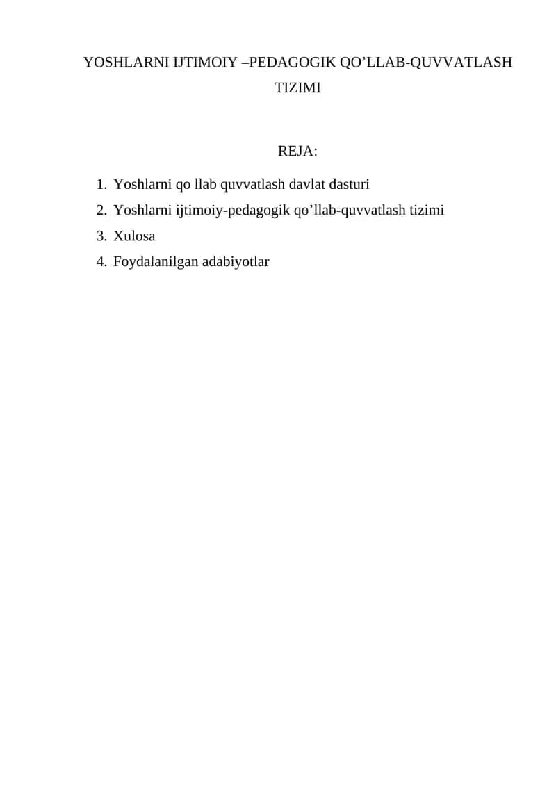 Yoshlarni Ijtimoiy-Pedagogik Qo'llab-Quvvatlash Tizimi