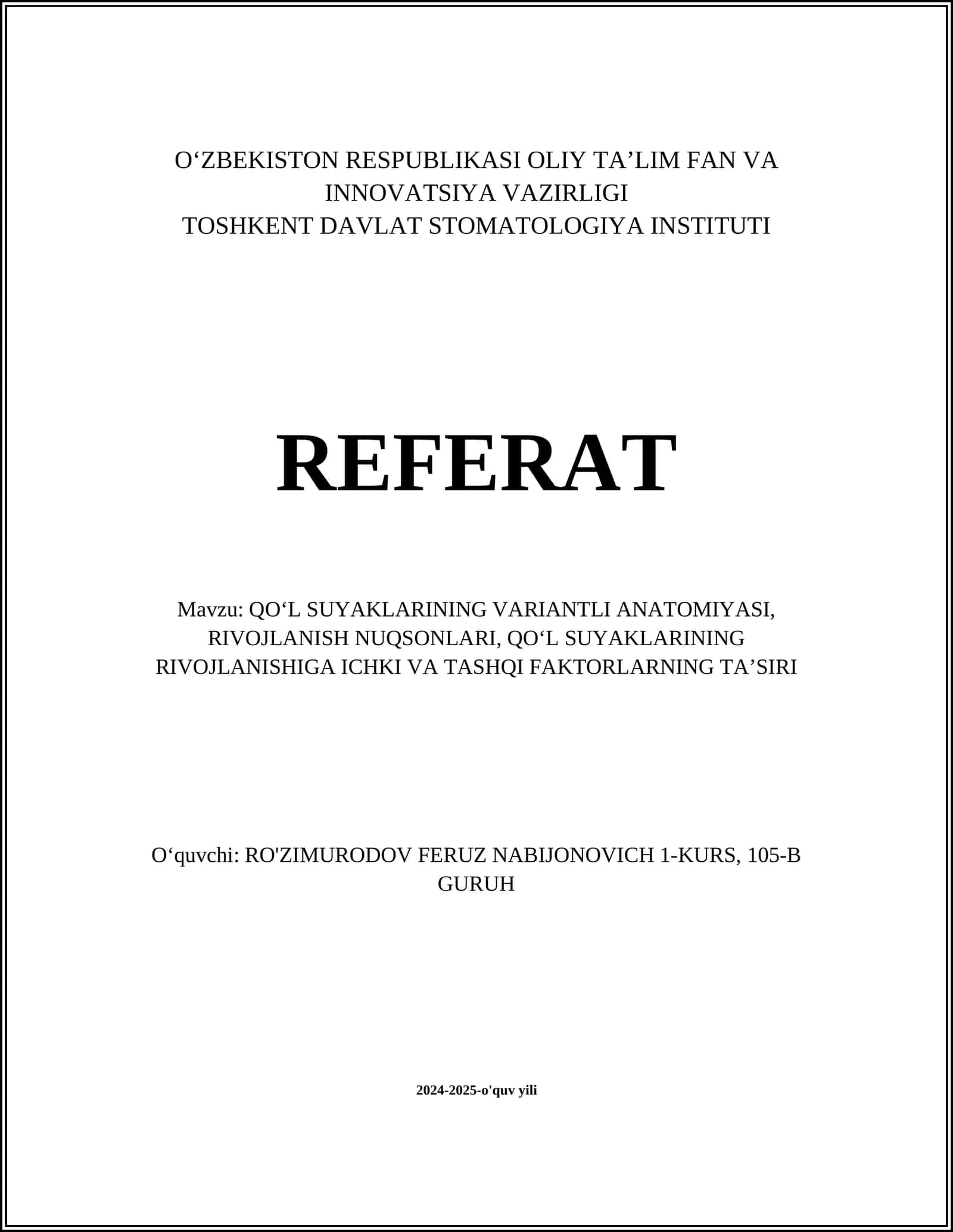 QO‘L SUYAKLARINING VARIANTLI ANATOMIYASI