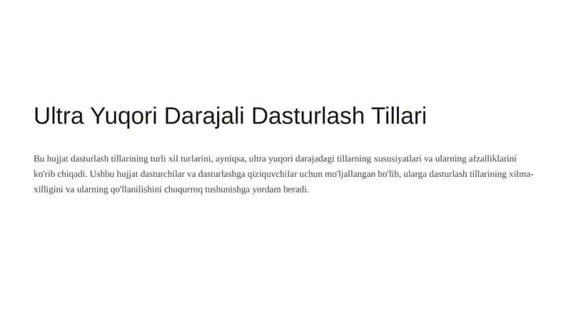 Ultra Yuqori Darajali Dasturlash Tillari