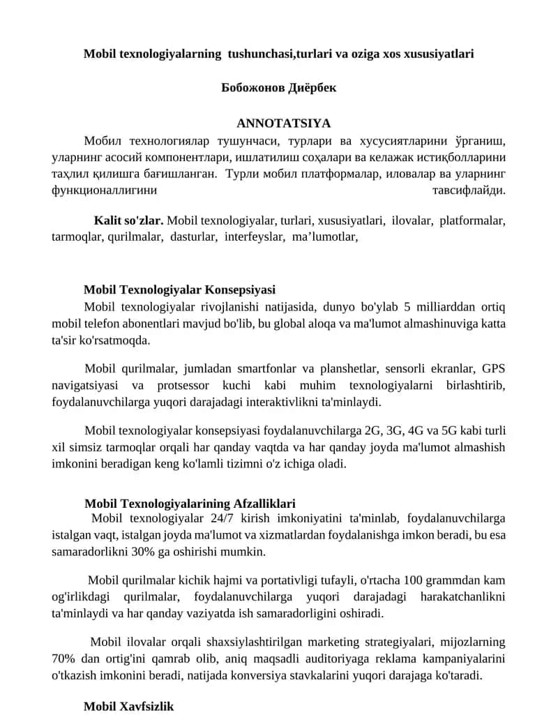 Mobil Texnologiyalar