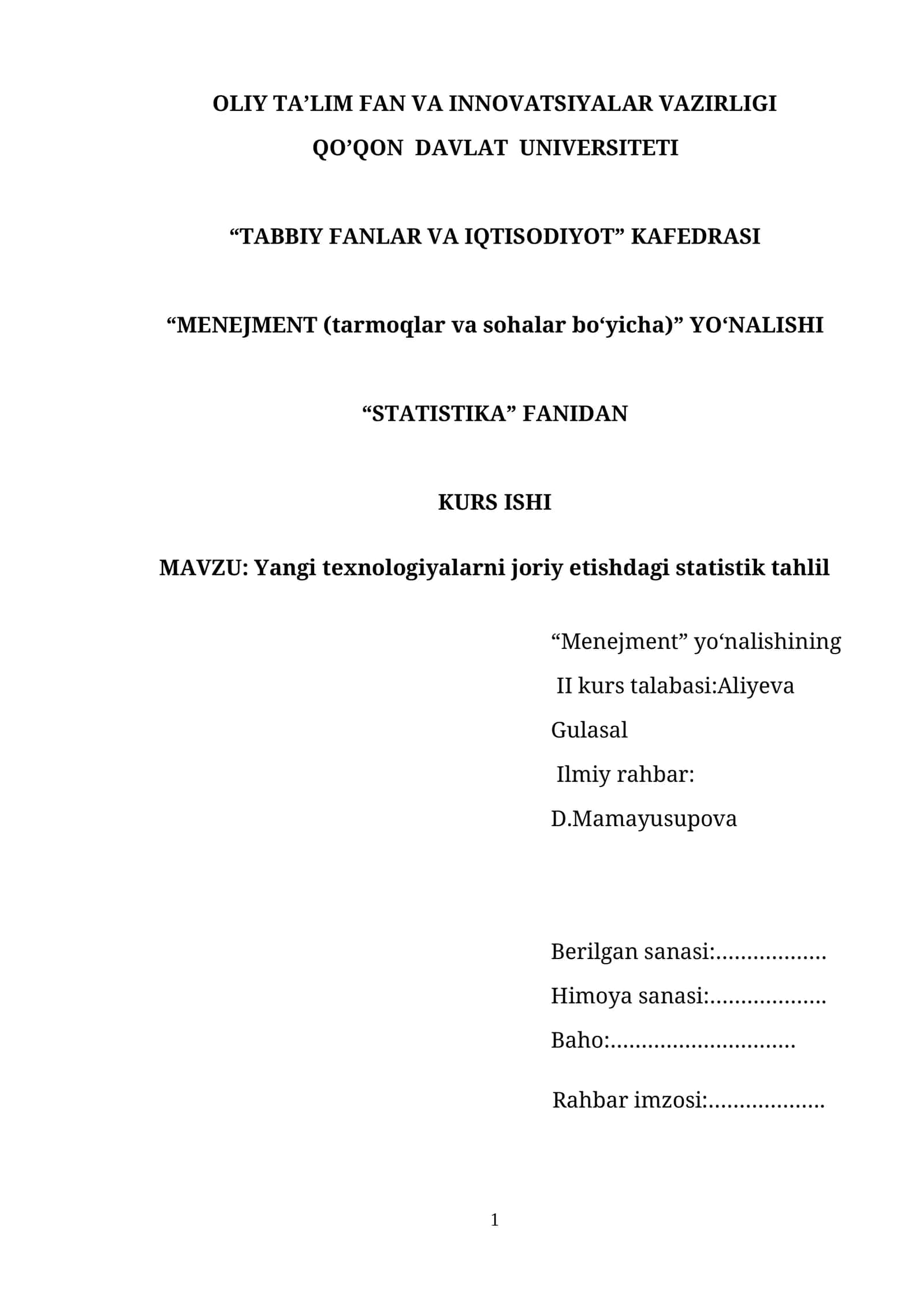 Yangi texnologiyalarni joriy etishdagi statistik tahlil