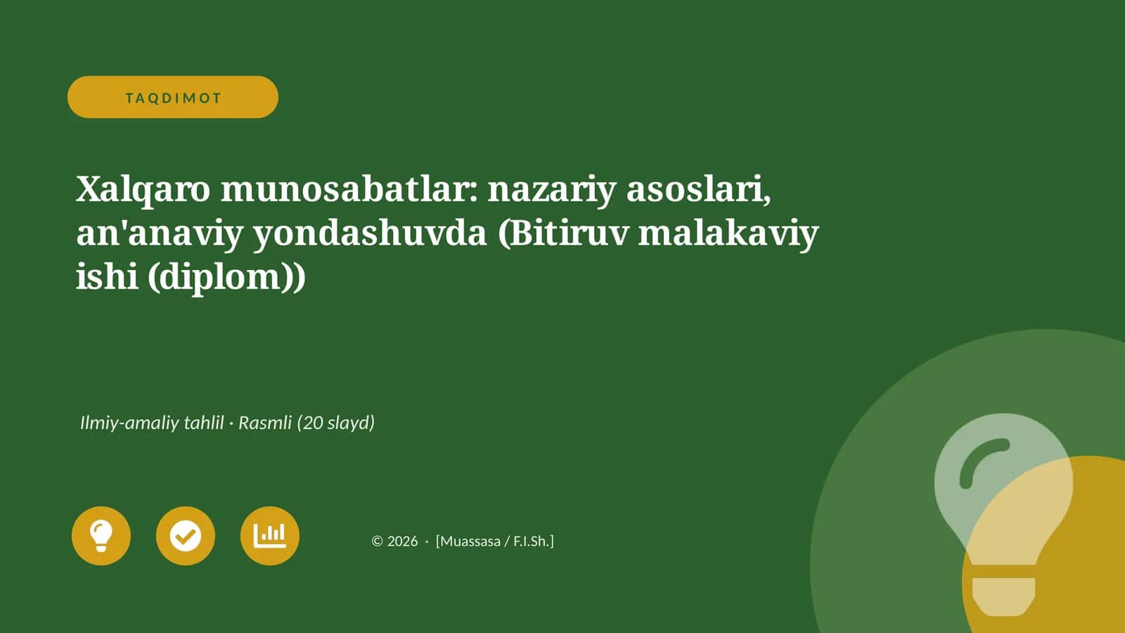 Xalqaro munosabatlar: nazariy asoslari, an'anaviy yondashuvda (Bitiruv malakaviy ishi (diplom))