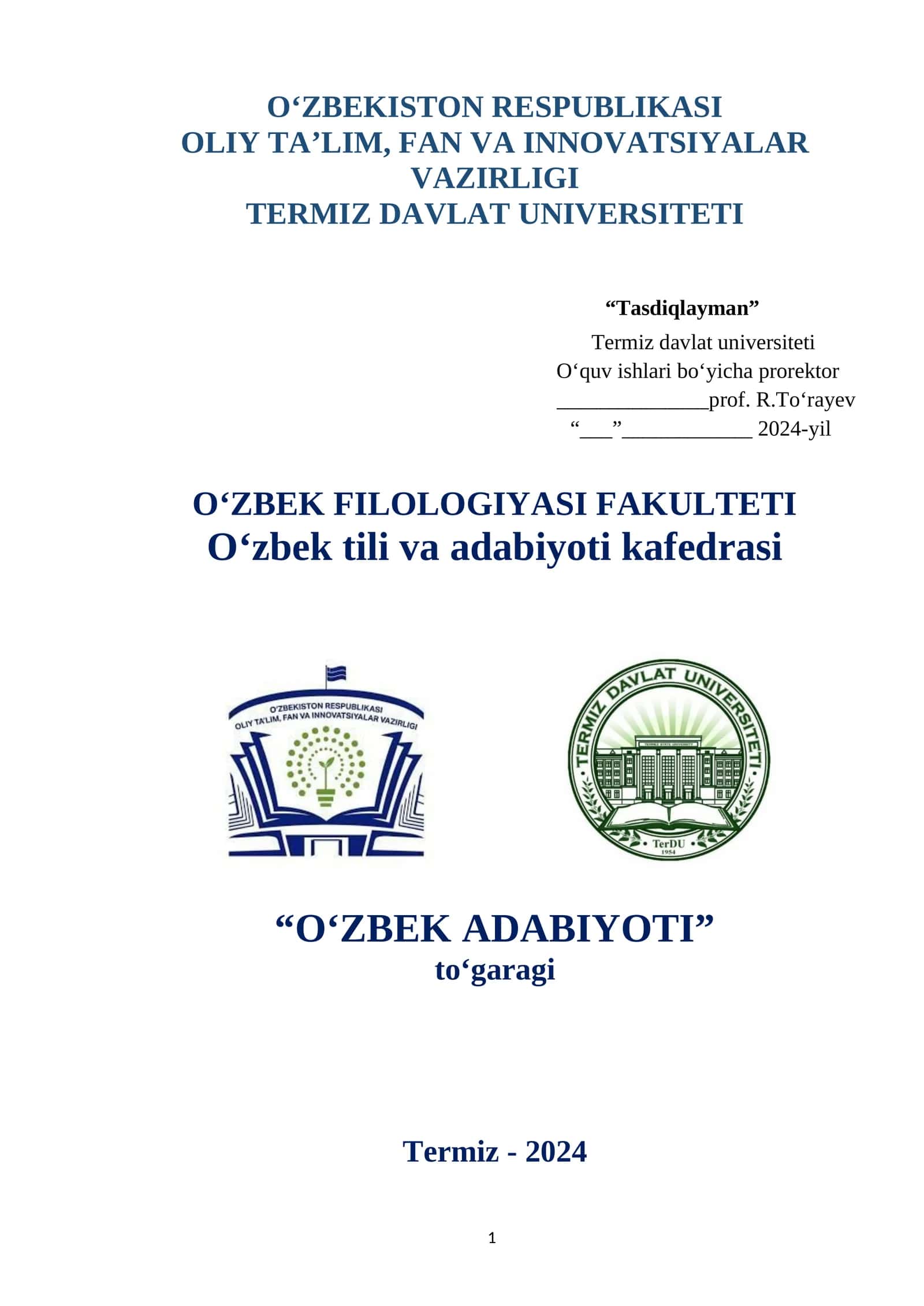 O‘ZBEK ADABIYOTI toʻgaragi NIZOMI