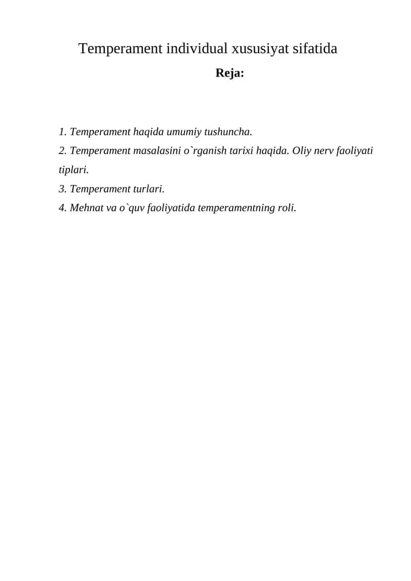 Temperament va individual xususiyatlar