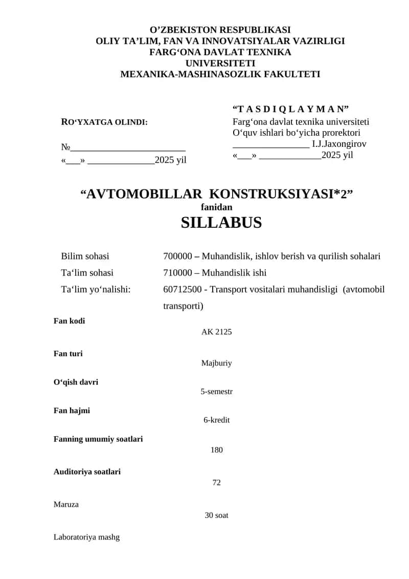 AVTOMOBILLAR KONSTRUKSIYASI