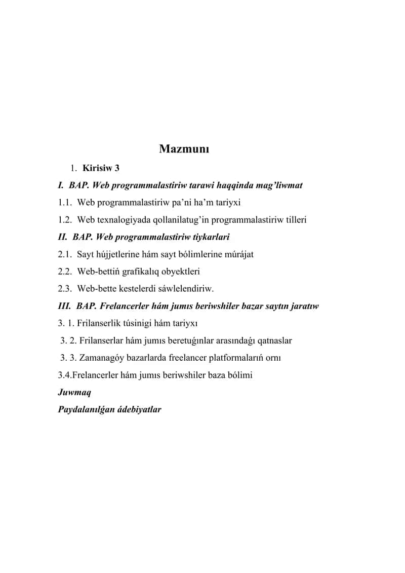 Frilanserler ham jumis beriwshiler kurs ishi