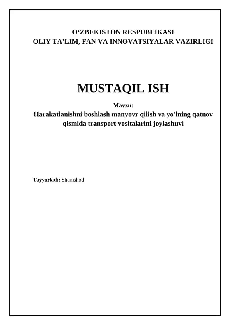 Harakatni boshlash asoslari