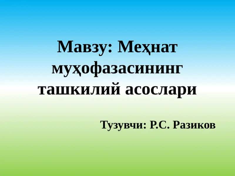 Меҳнат муҳофазасининг ташкилий асослари