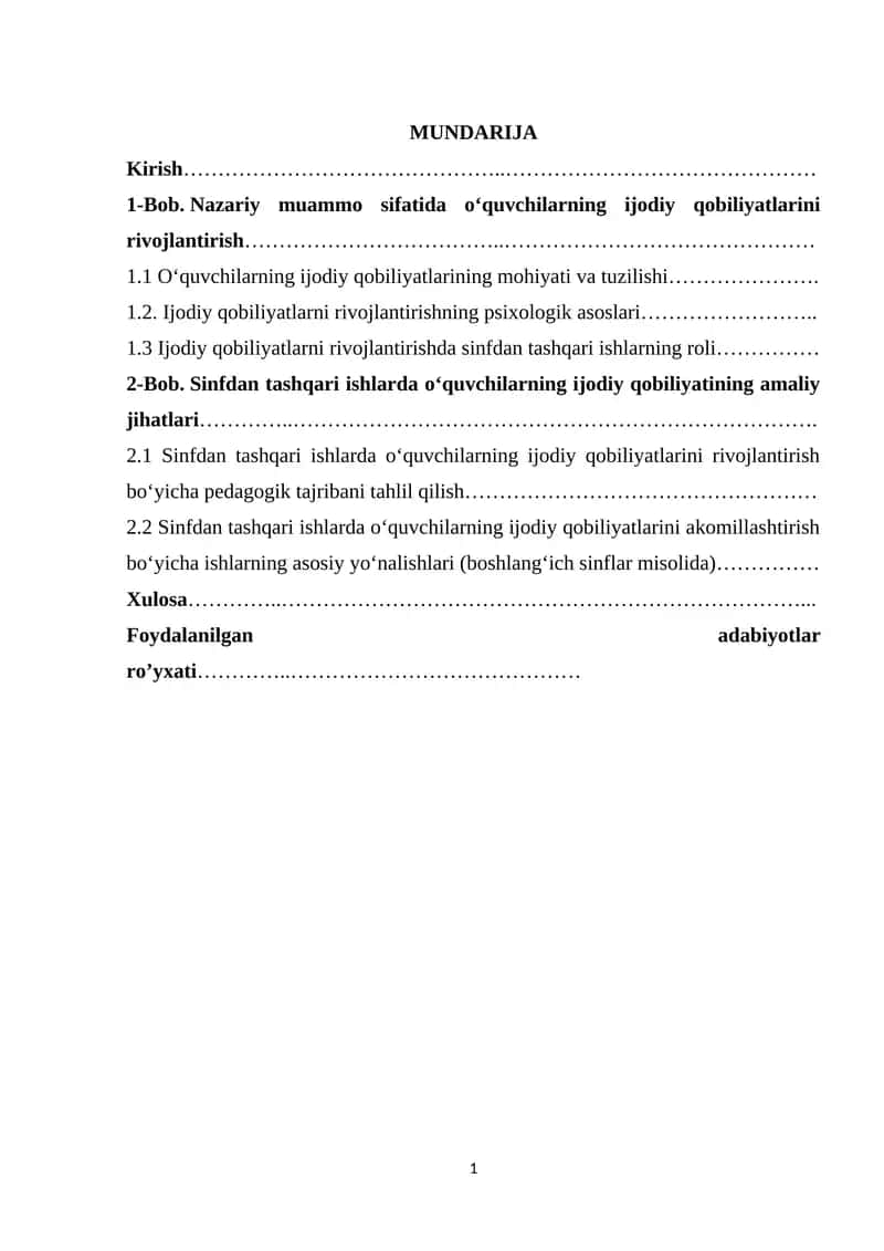 Sinfdan tashqari ishlarda o‘quvchilarning ijodiy qobiliyatining amaliy jihatlari