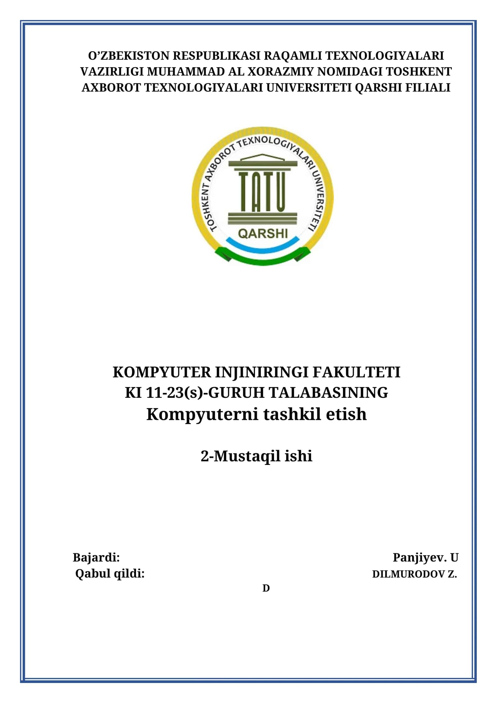 Kompyuterni tashkil etish
