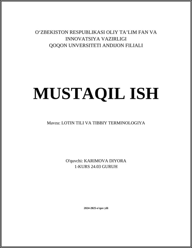 LOTIN TILI VA TIBBIY TERMINOLOGIYA