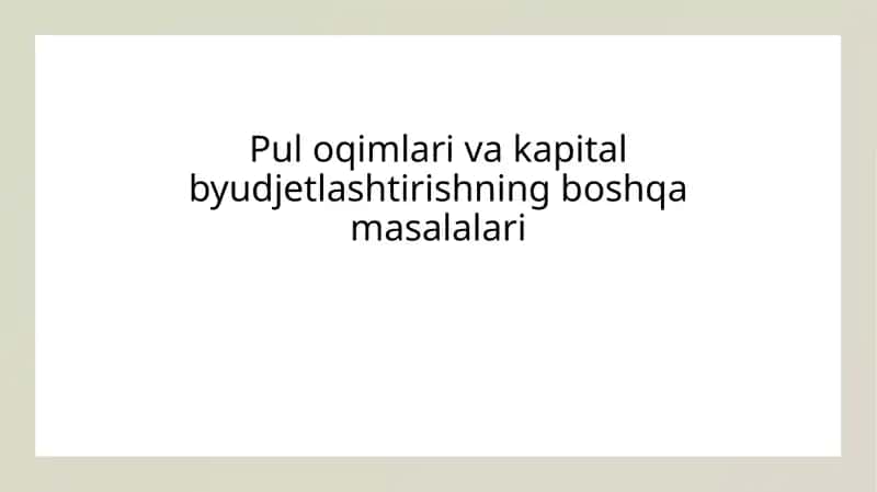Pul oqimlari va kapital byudjetlashtirishning boshqa masalalari