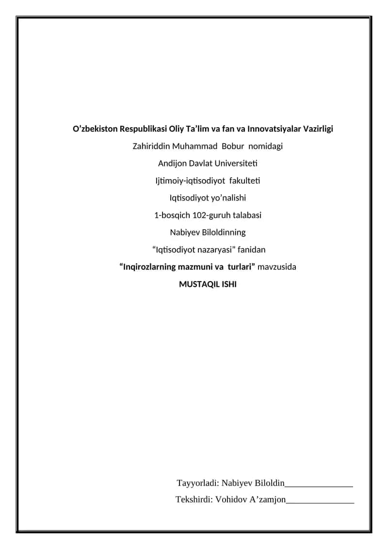Inqirozlarning mazmuni va turlari